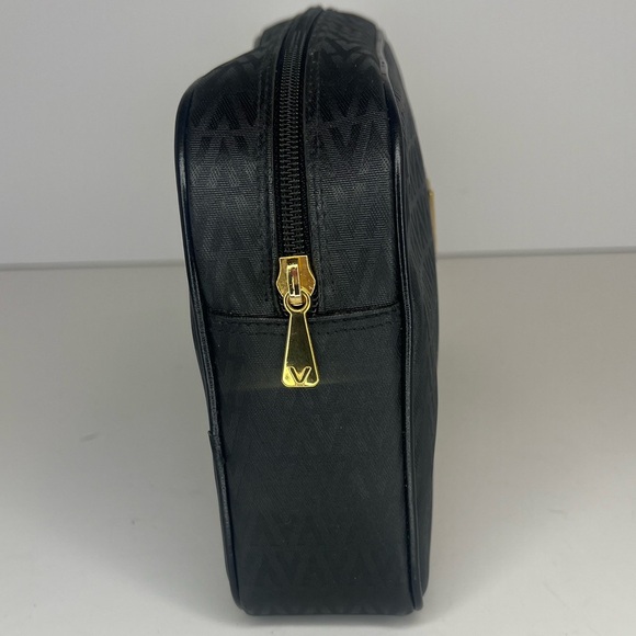 MARIO VALENTINO Black Leather V Logo Clutch/Cosmetic/Toiletry/Travel PVC Bag - Picture 2 of 11